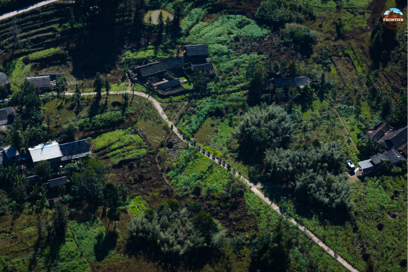 Drone footage of villages and scenic riding paths taken by Frontier Travel Vietnam guests.